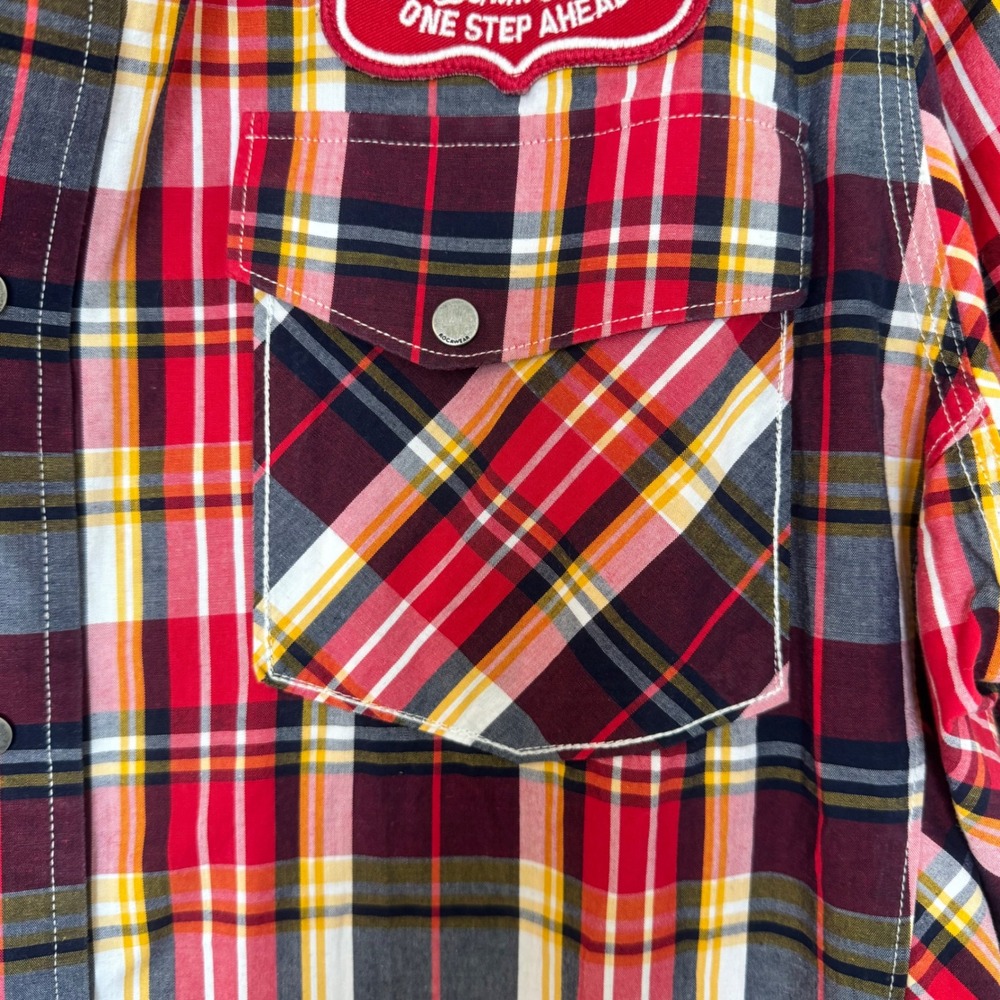 Rocawear Denim‎ Co. Y2K Master Builders Red Plaid Cotton SS Snap Front Shirt XL - Picture 6 of 14
